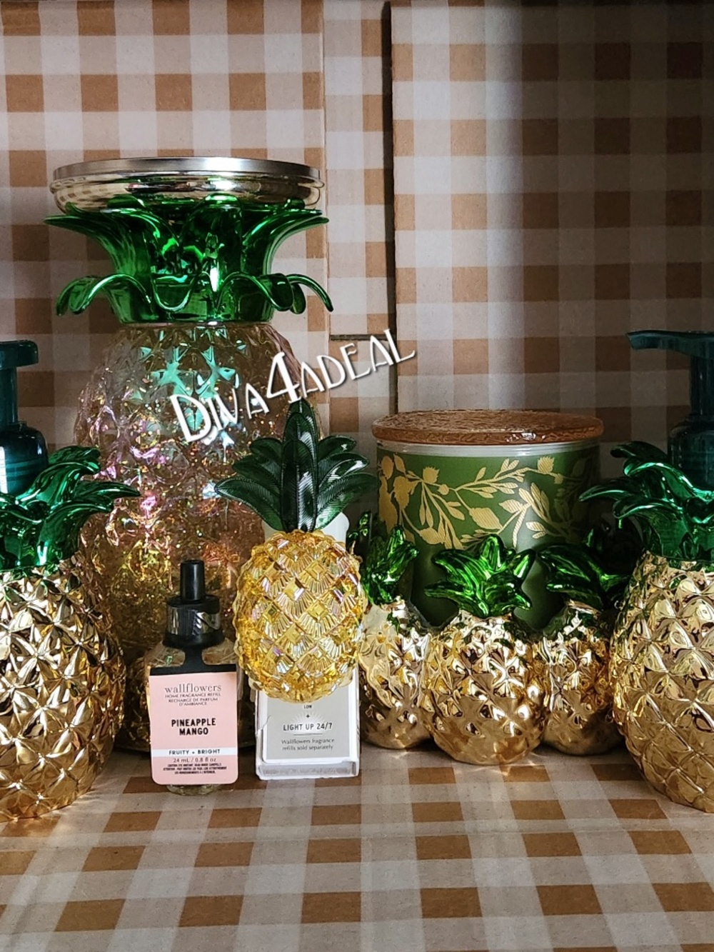 LQQK! Bath & Body Works PINEAPPLE 3-Wick Candle Holder & More 6PC Bundle